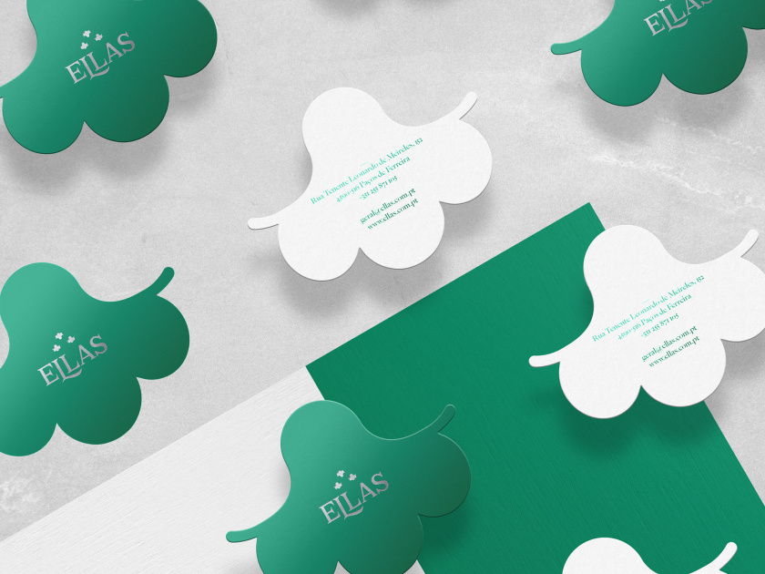 ELLAS珠寶品牌logo設計與品牌vi形象設計，三個花朵徽章