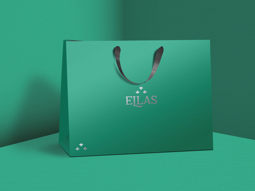 ELLAS珠寶品牌logo設計與品牌vi形象設計，三個花朵徽章