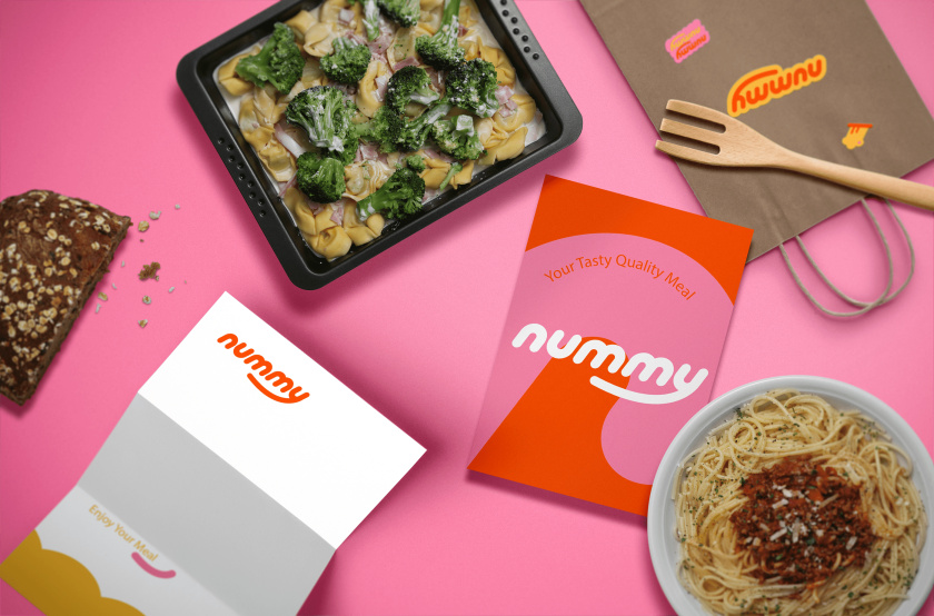 Nummy云端廚房外賣美食品牌logo設計與形象vi設計，源自字母n的識別符號
