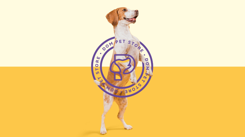 Dom Pet Store 寵物食品專賣店品牌logo設計vi設計，首字母+狗頭線條logo