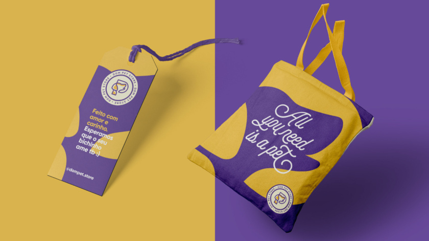 Dom Pet Store 寵物食品專賣店品牌logo設計vi設計，首字母+狗頭線條logo