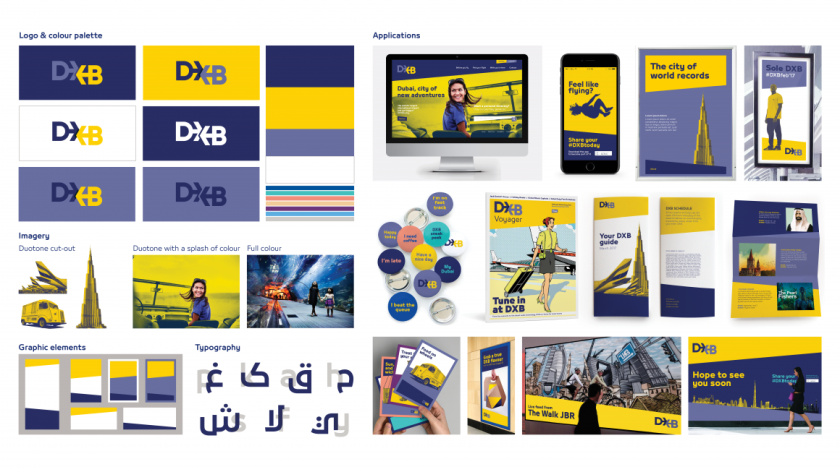 DXB迪拜機(jī)場(chǎng)X形箭頭logo設(shè)計(jì)與品牌形象設(shè)計(jì)，源自品牌理念“內(nèi)在的驚喜”