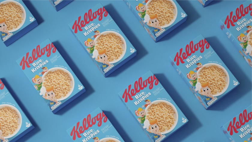 凱洛格早餐桌主食品牌包裝設計，簡約風格突出品牌logo與自然谷物