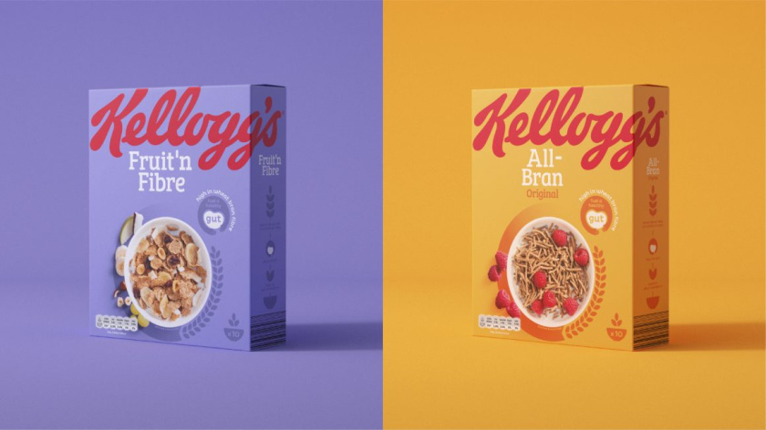 凱洛格早餐桌主食品牌包裝設計，簡約風格突出品牌logo與自然谷物