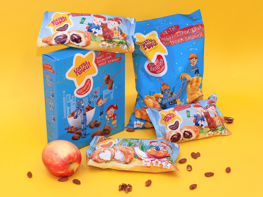 Ukhtyshek兒童休閑食品包裝設計，一起探索世界的男孩女孩插畫設計