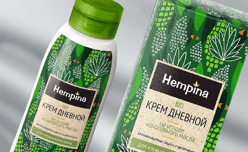Hempina品牌化妝品包裝設計，自熱植物插畫營造天然有益屬性