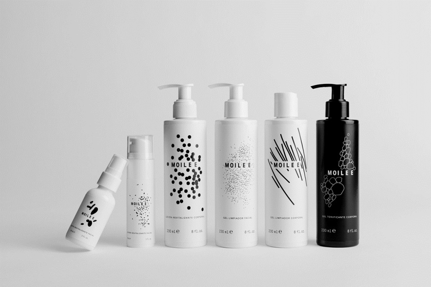 Moilee 化妝護膚品品牌命名與包裝設計，描繪皮膚細胞分子視圖