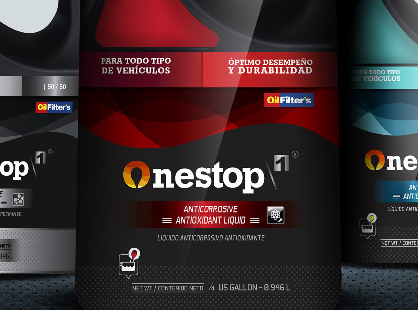 OneStop 汽車潤滑油包裝設(shè)計，動態(tài)漸變色塊風(fēng)格