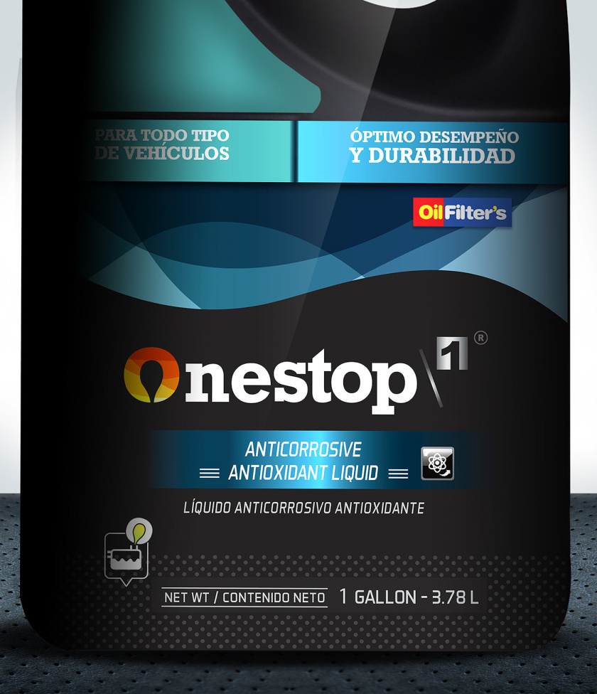 OneStop 汽車潤滑油包裝設(shè)計，動態(tài)漸變色塊風(fēng)格