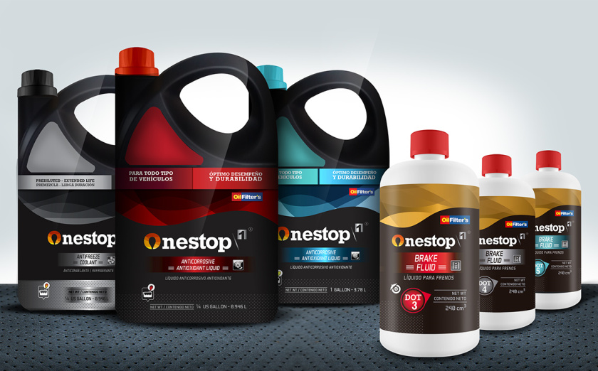 OneStop 汽車潤滑油包裝設(shè)計，動態(tài)漸變色塊風(fēng)格