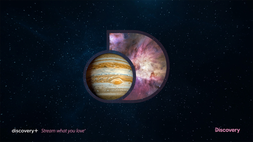 Discovery+探索電視節目頻道品牌logo設計，光譜色幾何D和一個圓的結合