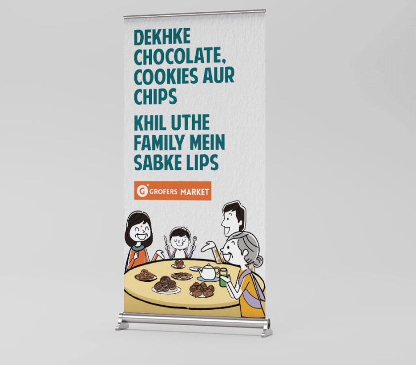 Grofers Market 食品超市品牌vi形象設計與輕松快樂的人物購物插畫設計