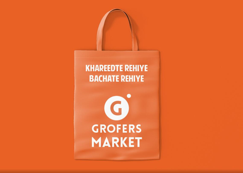 Grofers Market 食品超市品牌vi形象設計與輕松快樂的人物購物插畫設計