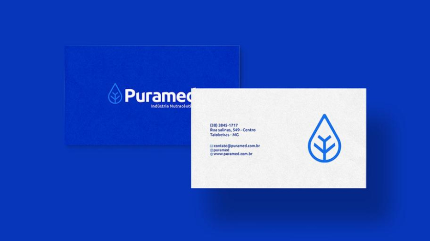 Puramed食品營養補充劑制造企業公司logo設計vi設計，相互嵌套六邊形輔助圖形設計