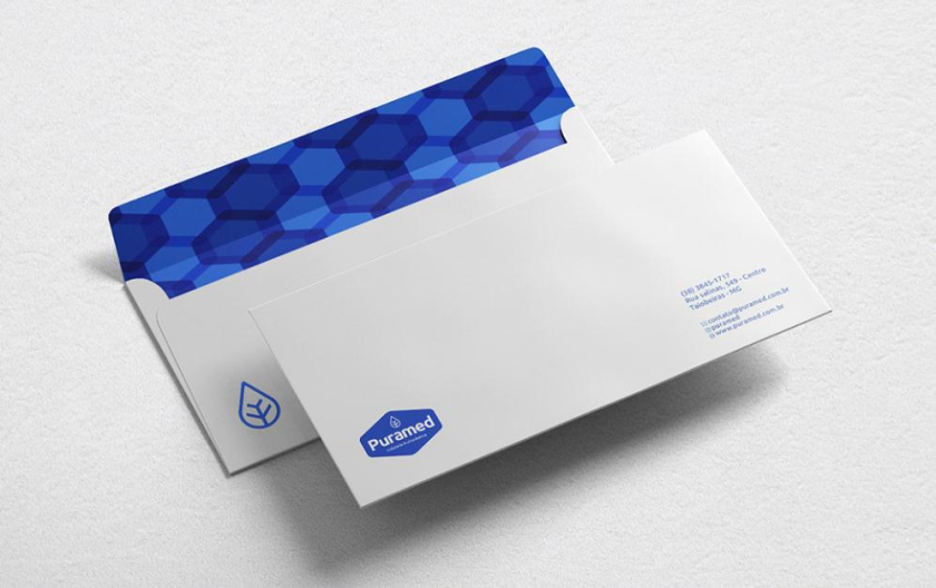 Puramed食品營養補充劑制造企業公司logo設計vi設計，相互嵌套六邊形輔助圖形設計