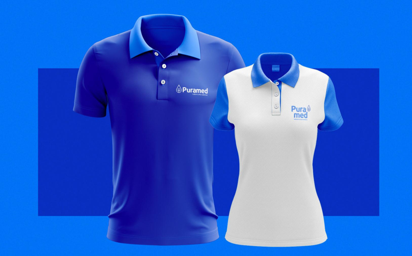 Puramed食品營養補充劑制造企業公司logo設計vi設計，相互嵌套六邊形輔助圖形設計