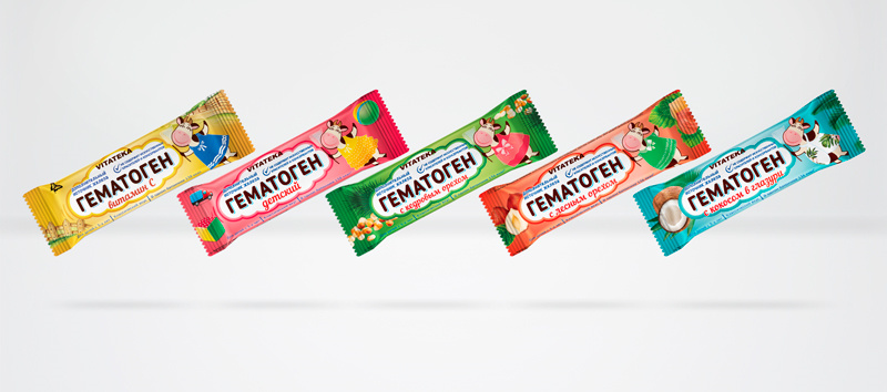 HEMATOGENUM 牛奶糖巧克力包裝設計，擬人化奶牛插畫設計