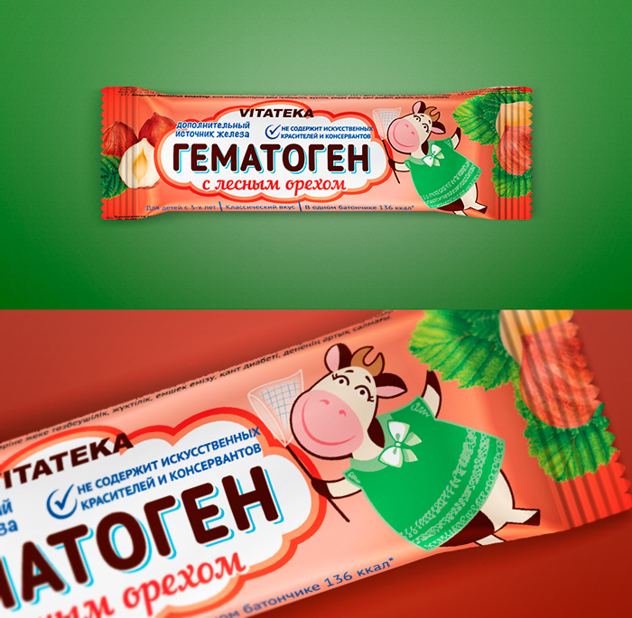 HEMATOGENUM 牛奶糖巧克力包裝設計，擬人化奶牛插畫設計