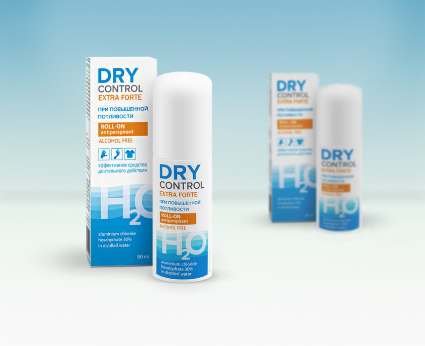 DRY CONTROL 干控止汗劑包裝設計，偏藥品包裝風格