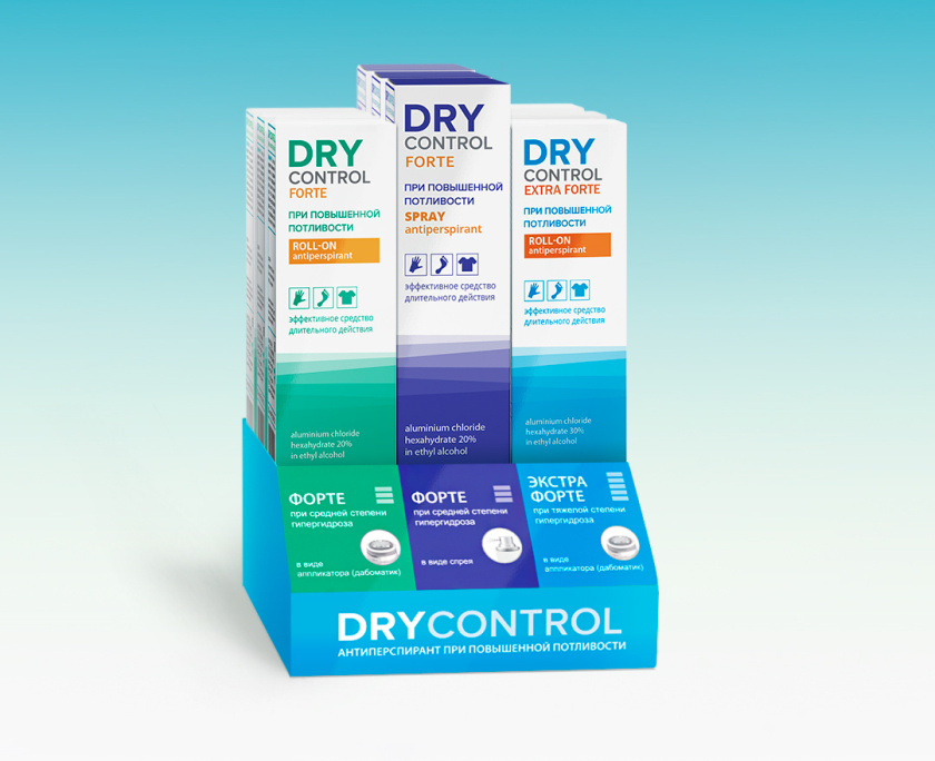 DRY CONTROL 干控止汗劑包裝設計，偏藥品包裝風格