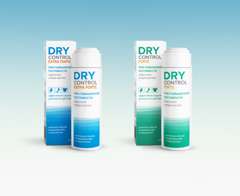 DRY CONTROL 干控止汗劑包裝設計，偏藥品包裝風格