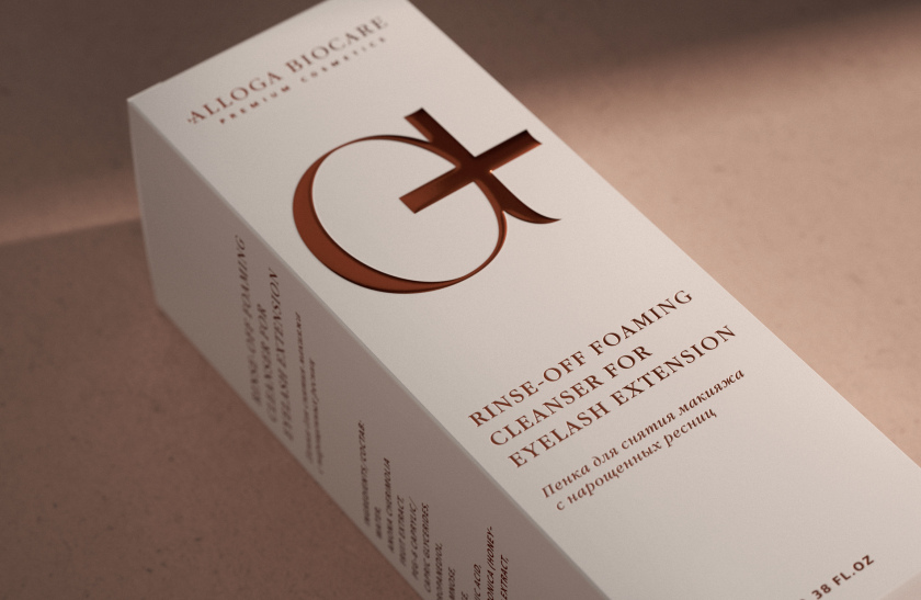 Alloga Biocare高端化妝品包裝設(shè)計(jì)，古銅色“a+”連字形成醫(yī)學(xué)和美學(xué)關(guān)系視覺符號(hào)