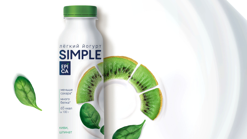 Epica Simple 低糖酸奶包裝設計，酸奶添加的谷物及水果顆粒，組成O字符號