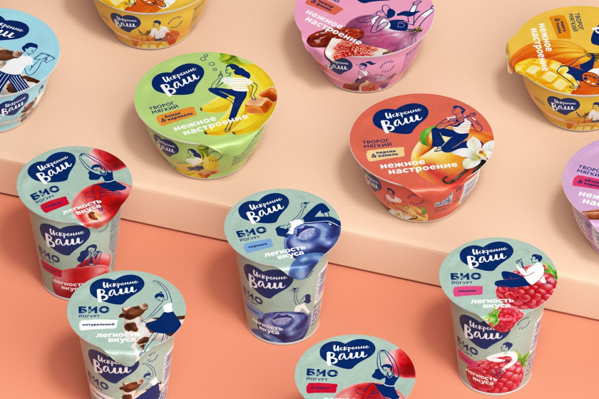 Truly Yours 酸奶包裝設(shè)計，人物與水果虛實結(jié)合的插畫設(shè)計手法