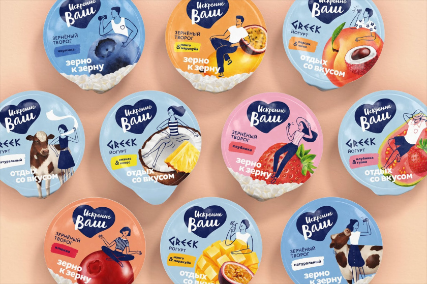 Truly Yours 酸奶包裝設(shè)計，人物與水果虛實結(jié)合的插畫設(shè)計手法