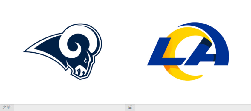 洛杉磯公羊橄欖球隊(duì)logo設(shè)計(jì)品牌形象設(shè)計(jì)，LA字母組合成公羊簡(jiǎn)約造型