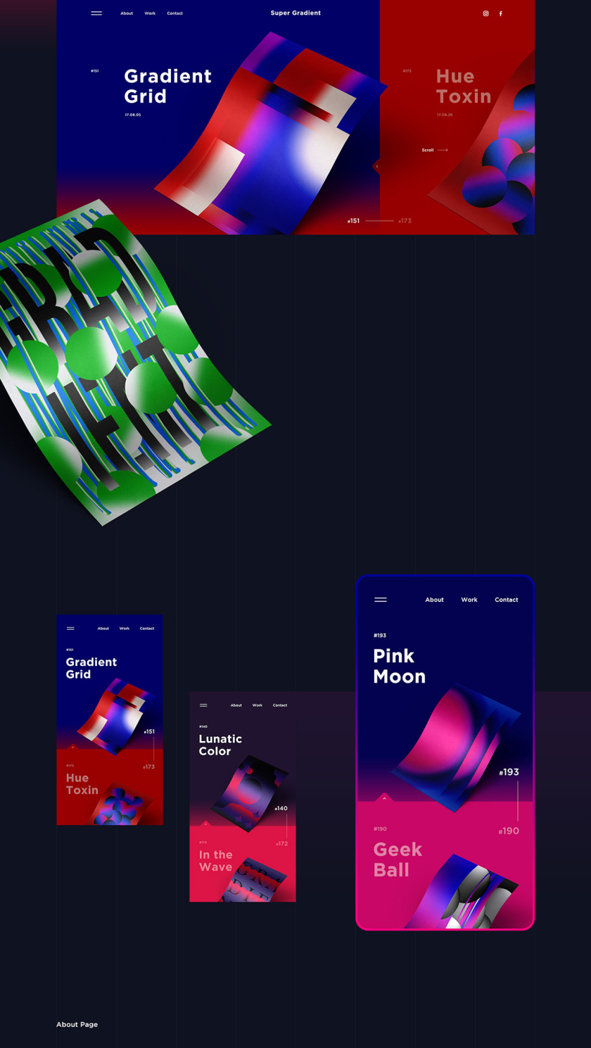 Super Gradient 超梯度品牌網站概念設計，超明亮炫酷漸變色設計