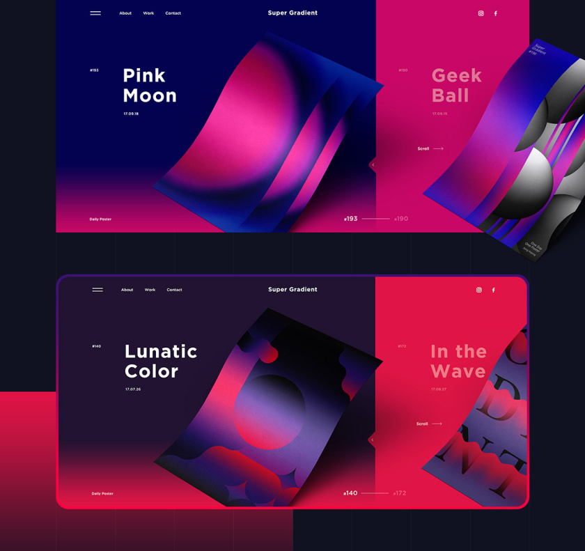 Super Gradient 超梯度品牌網站概念設計，超明亮炫酷漸變色設計