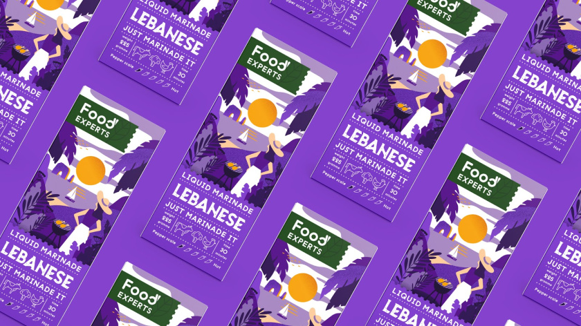 液體腌料調味品食品包裝設計，色彩鮮艷的女孩戶外燒烤插畫設計