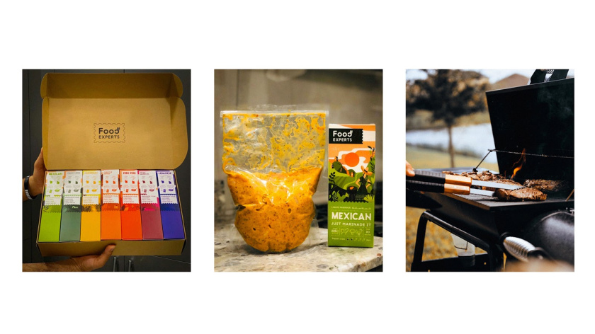 液體腌料調味品食品包裝設計，色彩鮮艷的女孩戶外燒烤插畫設計