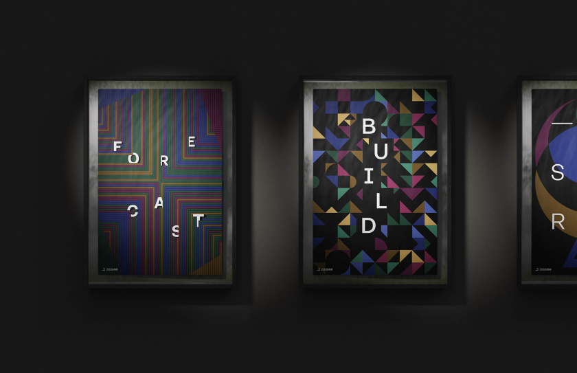 Jigsaw 安全技術(shù)科技公司logo設(shè)計vi設(shè)計，剪切的幾何圖形