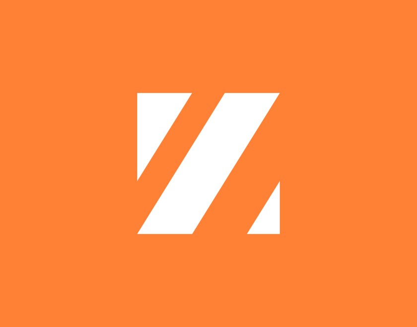 Zethla 建筑公司logo設(shè)計vi設(shè)計，正方形被斜切出字母Z+藍(lán)橙工業(yè)配色