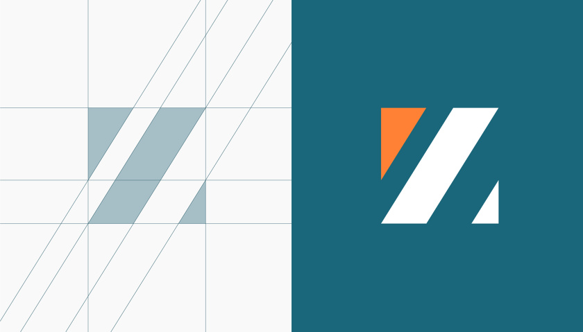 Zethla 建筑公司logo設(shè)計vi設(shè)計，正方形被斜切出字母Z+藍(lán)橙工業(yè)配色