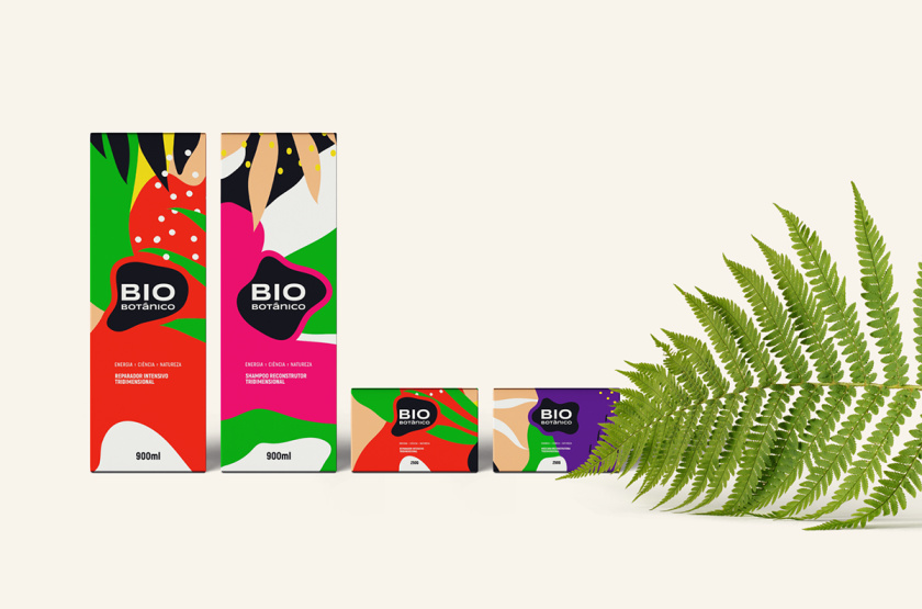 Bio Botanico 專業護發產品包裝設計，鮮艷熱帶風格元素