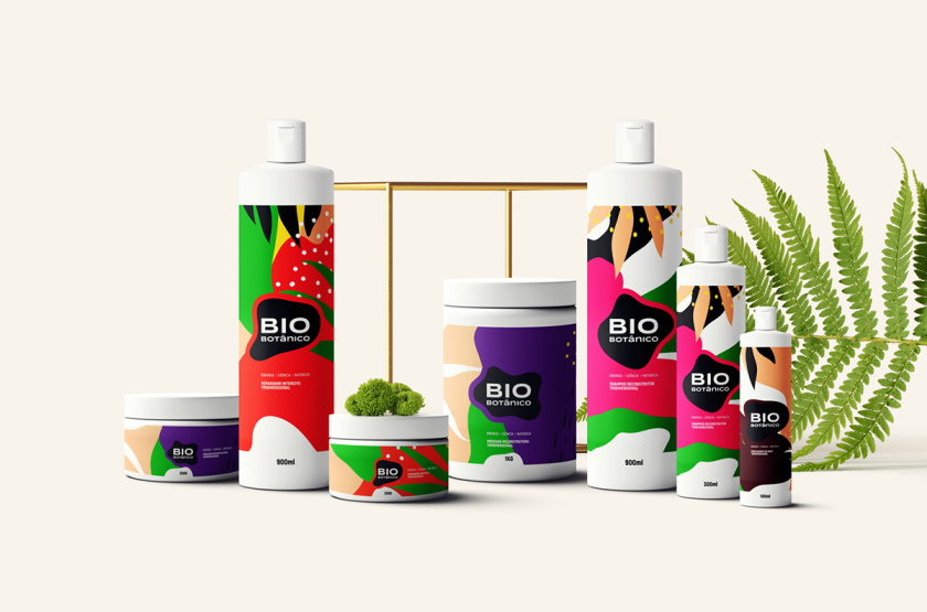 Bio Botanico 專業護發產品包裝設計，鮮艷熱帶風格元素