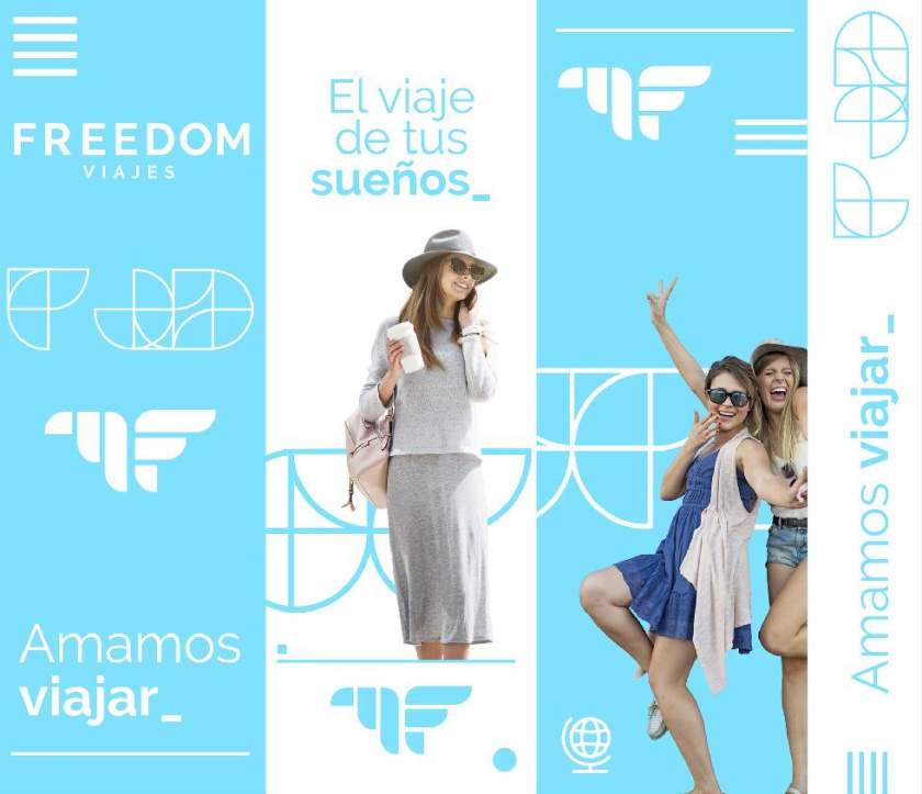 Freedom 旅游公司logo設計vi設計，輕快的淺藍色風格