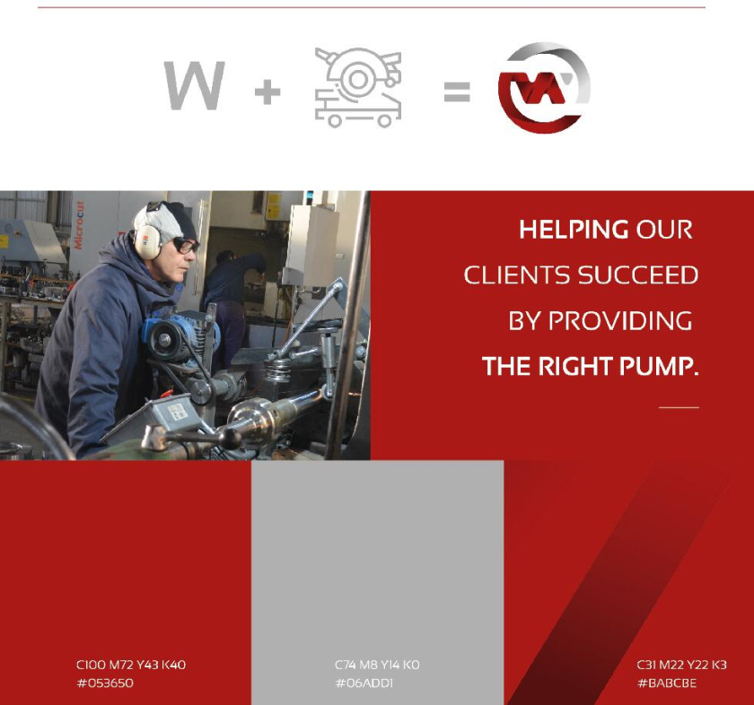 Whirling 工業機械水泵產品品牌logo設計vi設計，褐色立體圓形+字母W