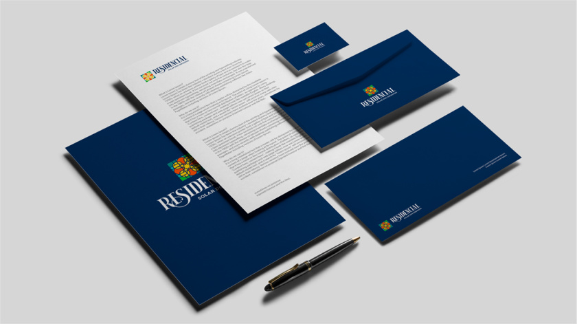 Residencial高端住宅地產(chǎn)logo設(shè)計vi設(shè)計，教堂+太陽+想日款+馬賽克元素