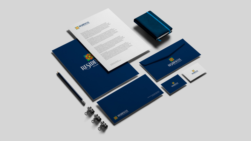 Residencial高端住宅地產(chǎn)logo設(shè)計vi設(shè)計，教堂+太陽+想日款+馬賽克元素