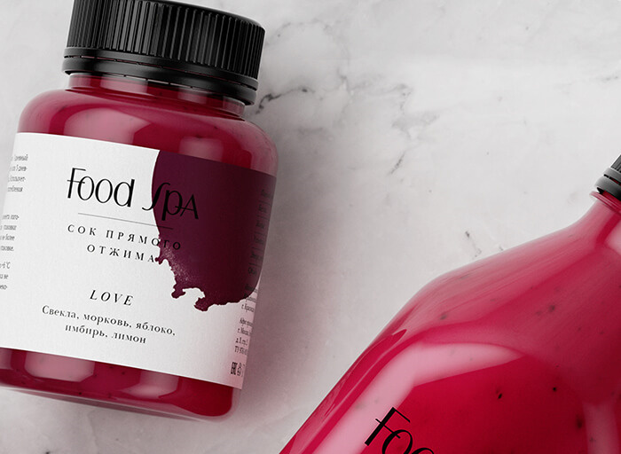 FoodSpa健康排毒果汁食品包裝設計，自然水彩配色方案