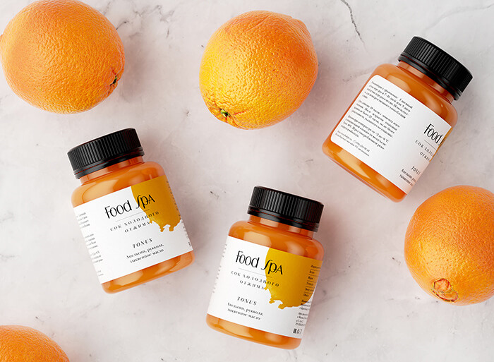 FoodSpa健康排毒果汁食品包裝設計，自然水彩配色方案