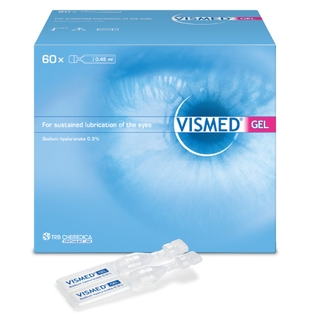 VISMED 干眼癥眼藥水包裝設計，突出眼球的水彩風格包裝