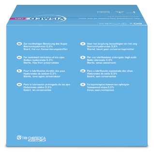 VISMED 干眼癥眼藥水包裝設計，突出眼球的水彩風格包裝