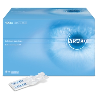 VISMED 干眼癥眼藥水包裝設計，突出眼球的水彩風格包裝