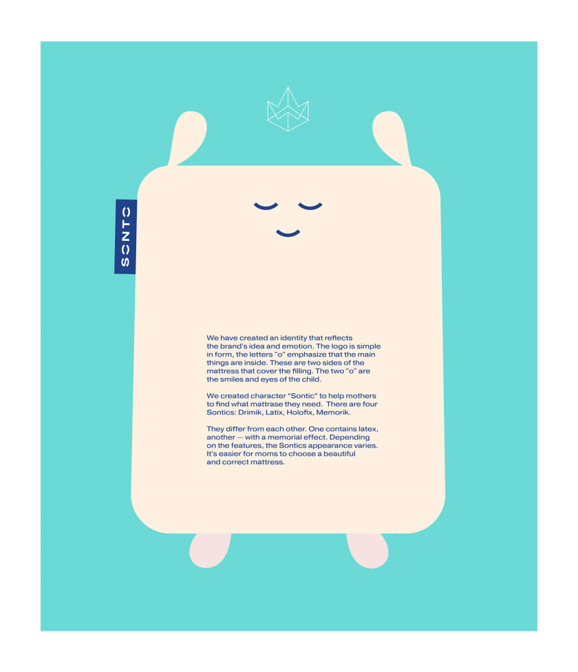 Sonto兒童床墊品牌vi視覺形象識別設計，源自床墊造型的可愛二維卡通設計