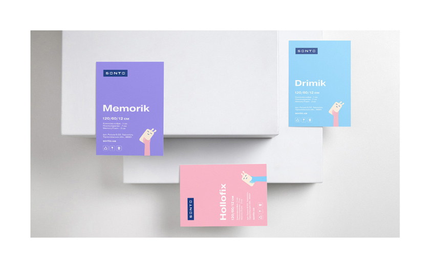 Sonto兒童床墊品牌vi視覺形象識別設計，源自床墊造型的可愛二維卡通設計